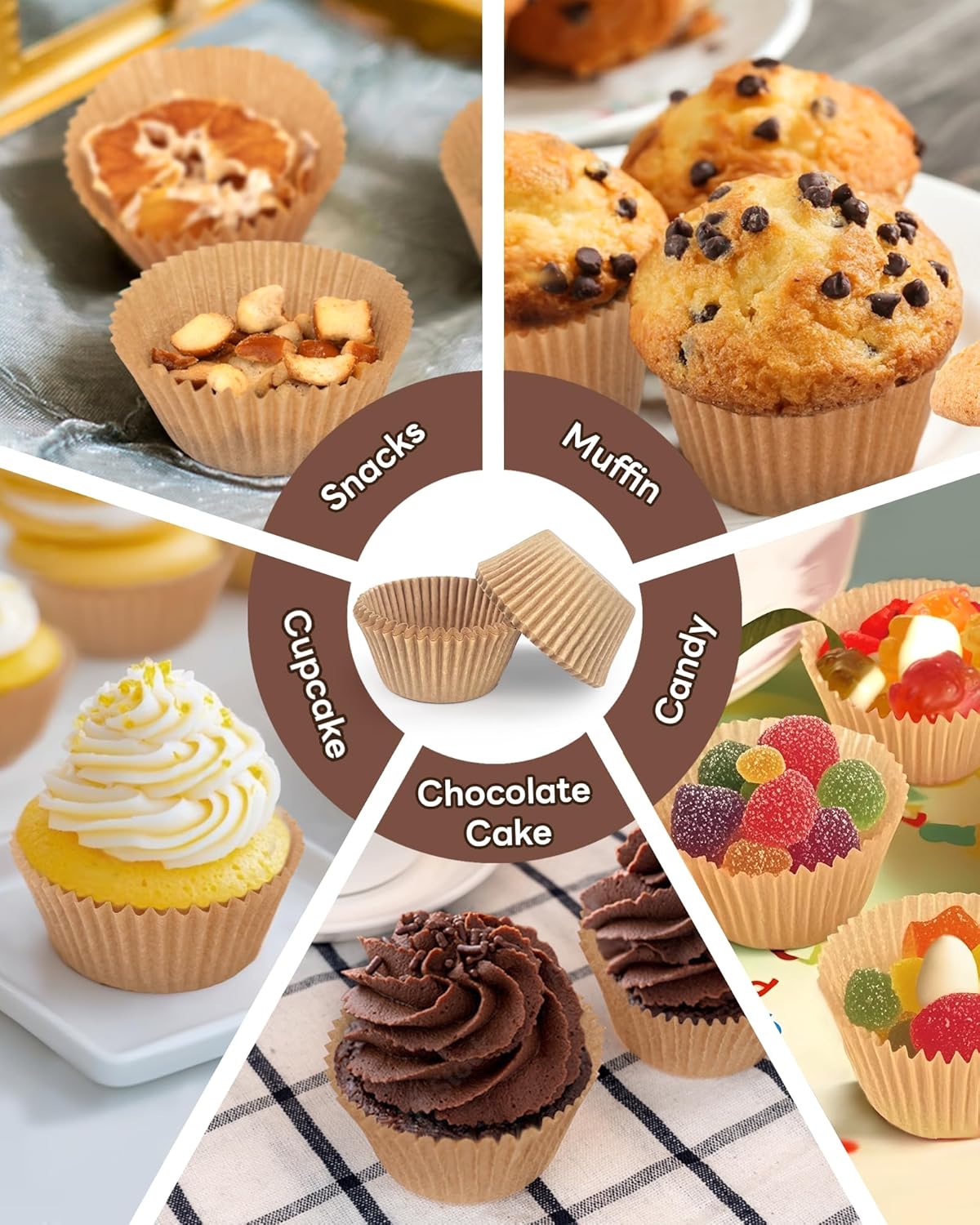 Bake Choice Non-stick 200pcs Standard Cupcake Liners for Baking, Natural, Food-grade Cupcake Wrapper, Greaseproof Parchment Muffin Liners