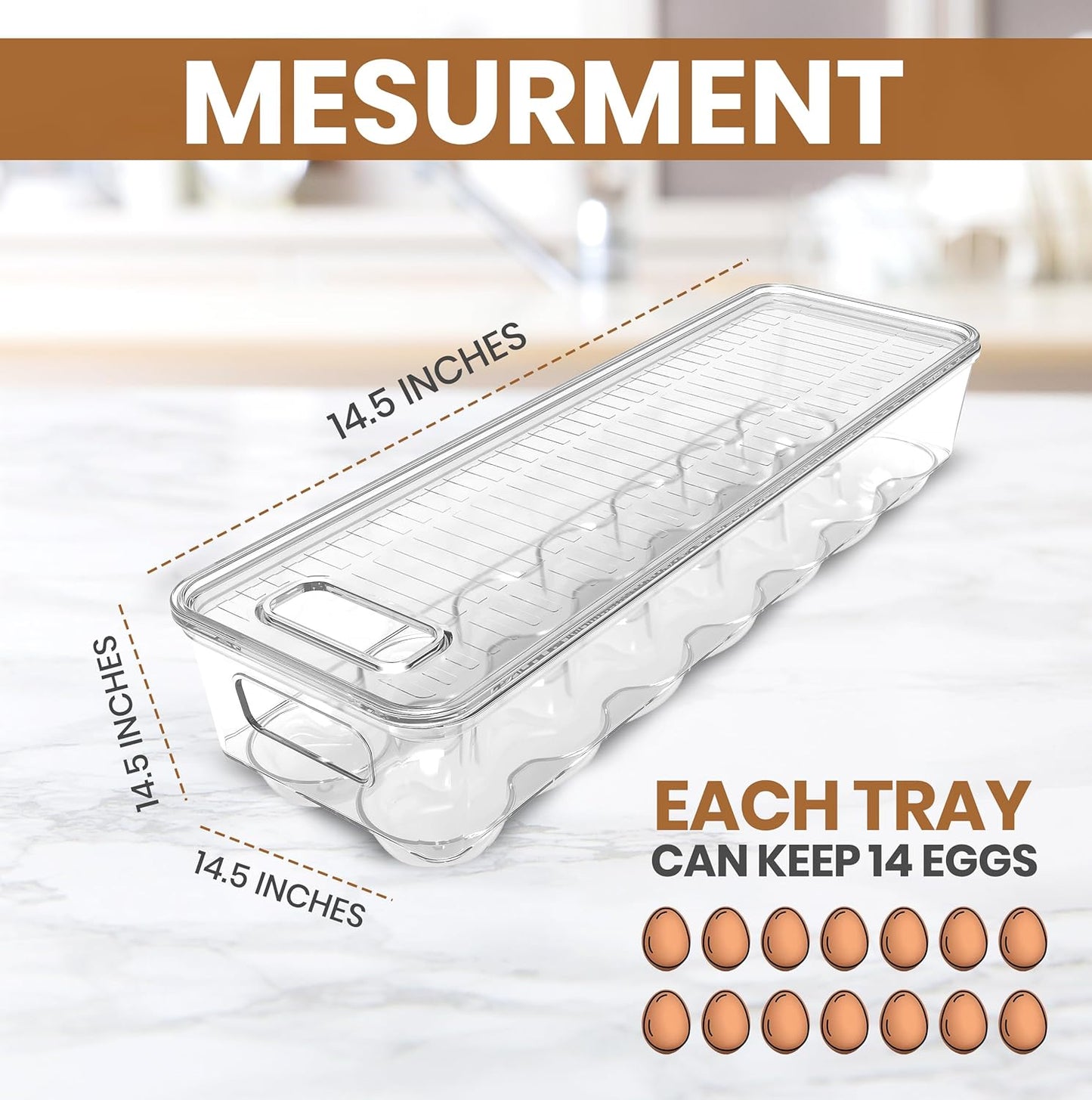 Utopia Home Egg Container With Lid and Handle for Refrigerator Organization- Pack of 2 - Clear Stackable Egg Holder for Kitchen or Pantry Organizers and Storage