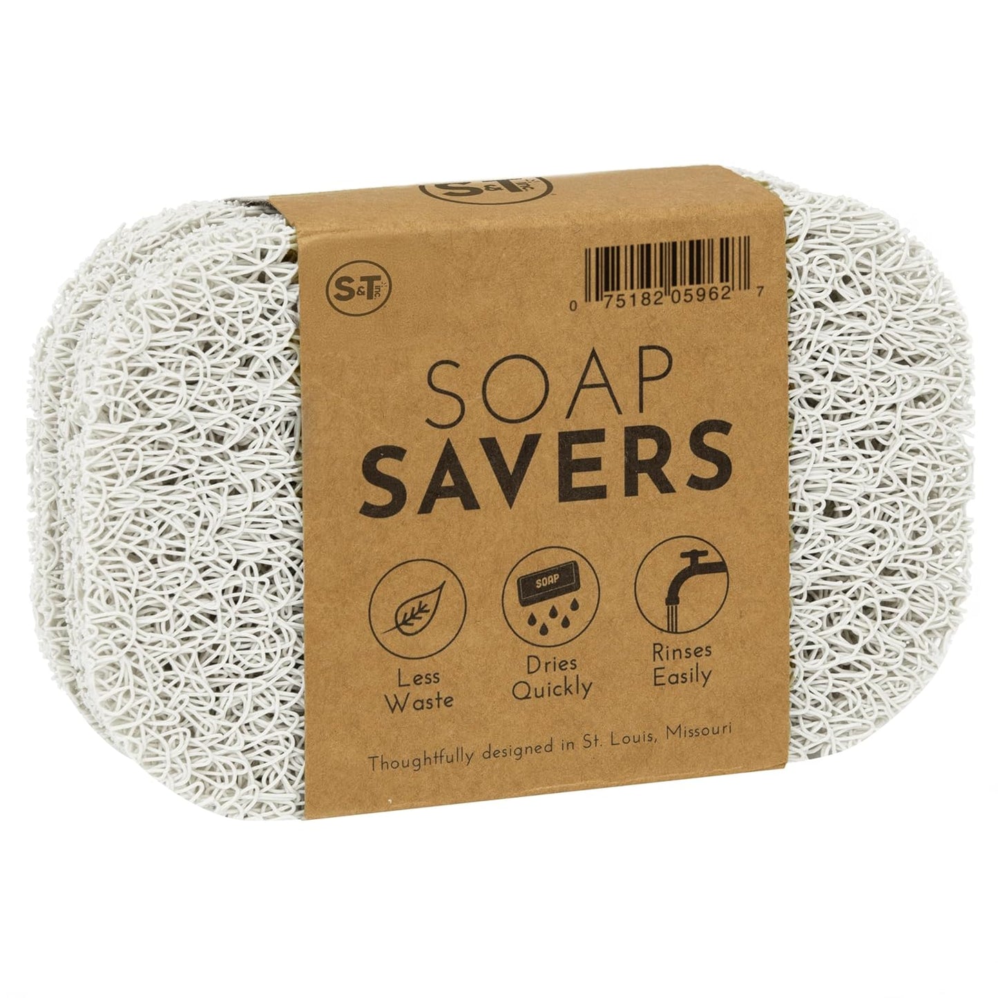 S&T INC. Bar Soap Holder for Kitchen, Bathroom, and Soap Dish, 4 Pack, White, 2.9 inches by 4.4 inches