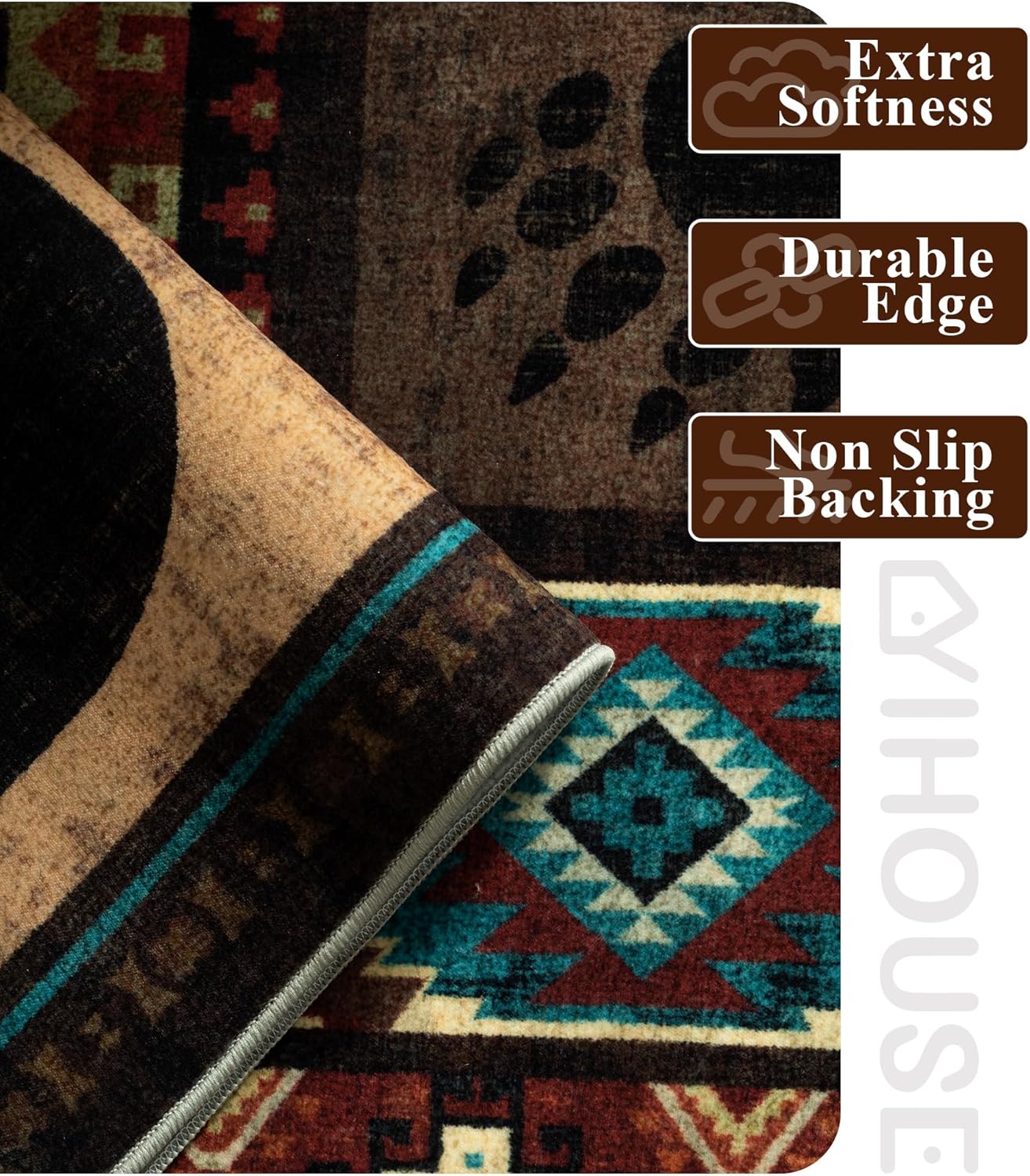 YIHOUSE Rustic Cabin Area Rug 5x7,Machine Washable Lodge Bear Rug,Non-Slip Low Pile Print Pattern Southwestern Rug for Living Room Bedroom