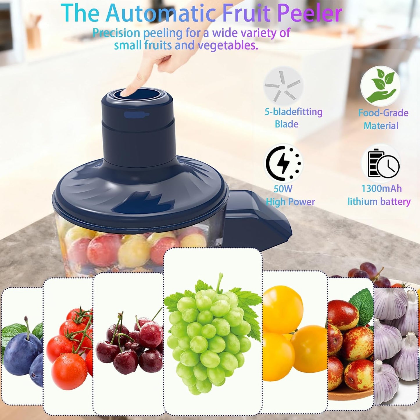 Automatic Grape Peeler Machine,Electric Peeling Machine for Grape,Automatic Garlic & Cherry Tomato Peeler Skin Remover Tool for Small Fruits,Efficient Peeling Kitchen Gadget for Home Use (Blue)