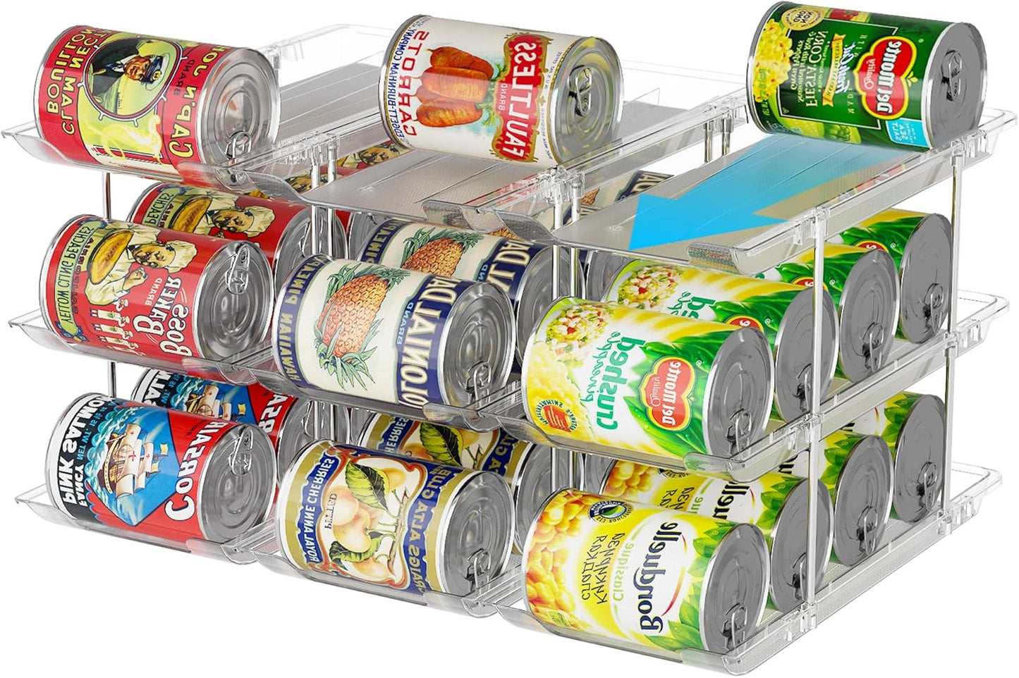 Can Organizer For Pantry Canned Food Goods Organizer For Cabinet Clear Automatic Rolling Can Storage Organizer Pantry Holders Rack, Holds Up to 36 Cans