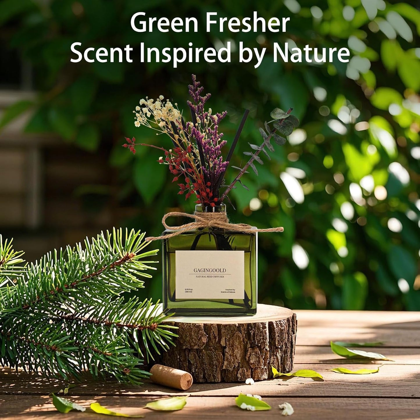 Reed Diffuser, 6.09 oz Earthy Sandalwood Scent Diffuser with Sticks & Dried Flowers, 120 Days Long Lasting diffusers for Home, Elegant Fragrance for Bathroom Bedroom Office Decor Air Fresh