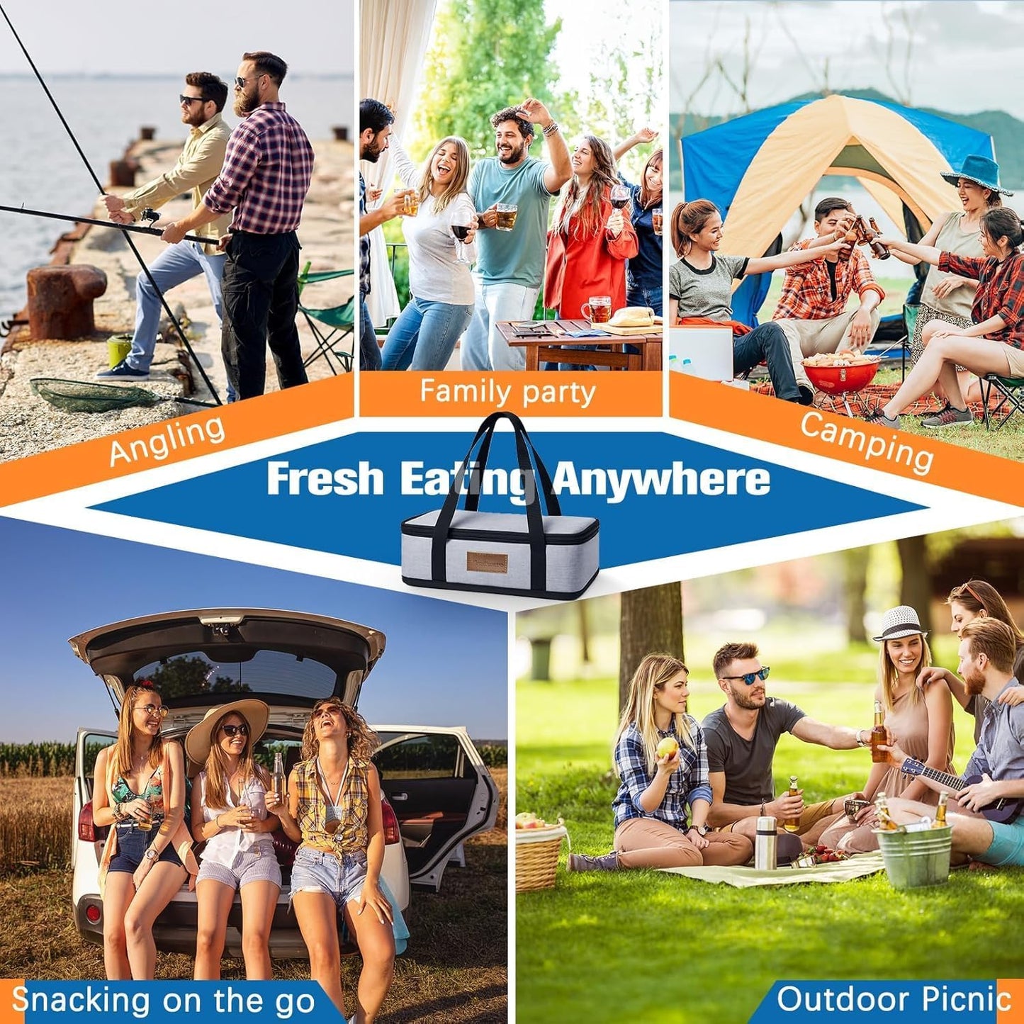 Chilled Portable Snackle Box Container Insulated Bag Keep Food Warm 12 Compartment Divided Serving Tray Reusable Ice Pack Birthday Gift Road Trip Essentials for Charcuterie Snack Picnic