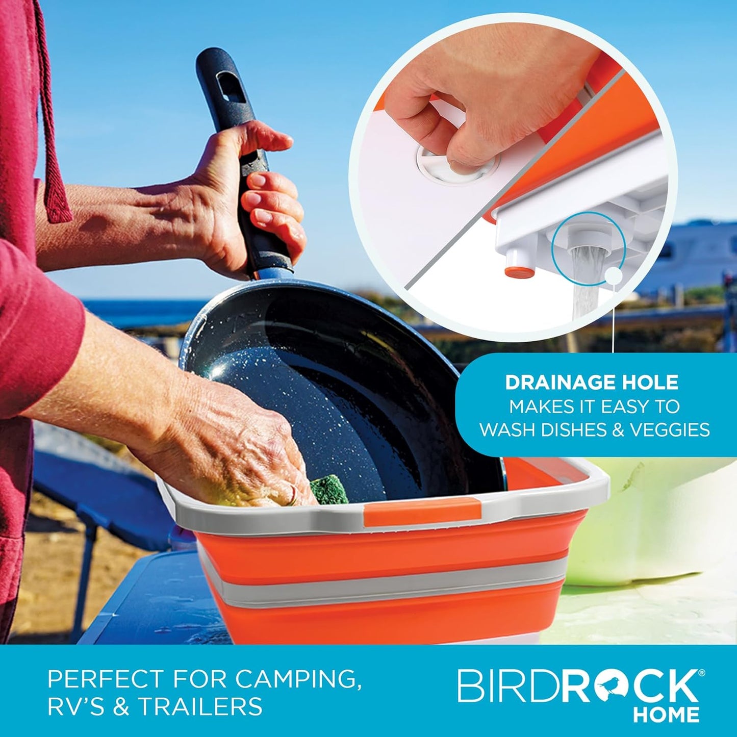 BIRDROCK HOME Collapsible Food Prep & Cutting Board and Grill Caddy Tub with Colander & Lid | Multifunctional Kitchen Vegetable Washing Basket | Silicone Dish Tub for BBQ, Picnic, Tailgate and Camping