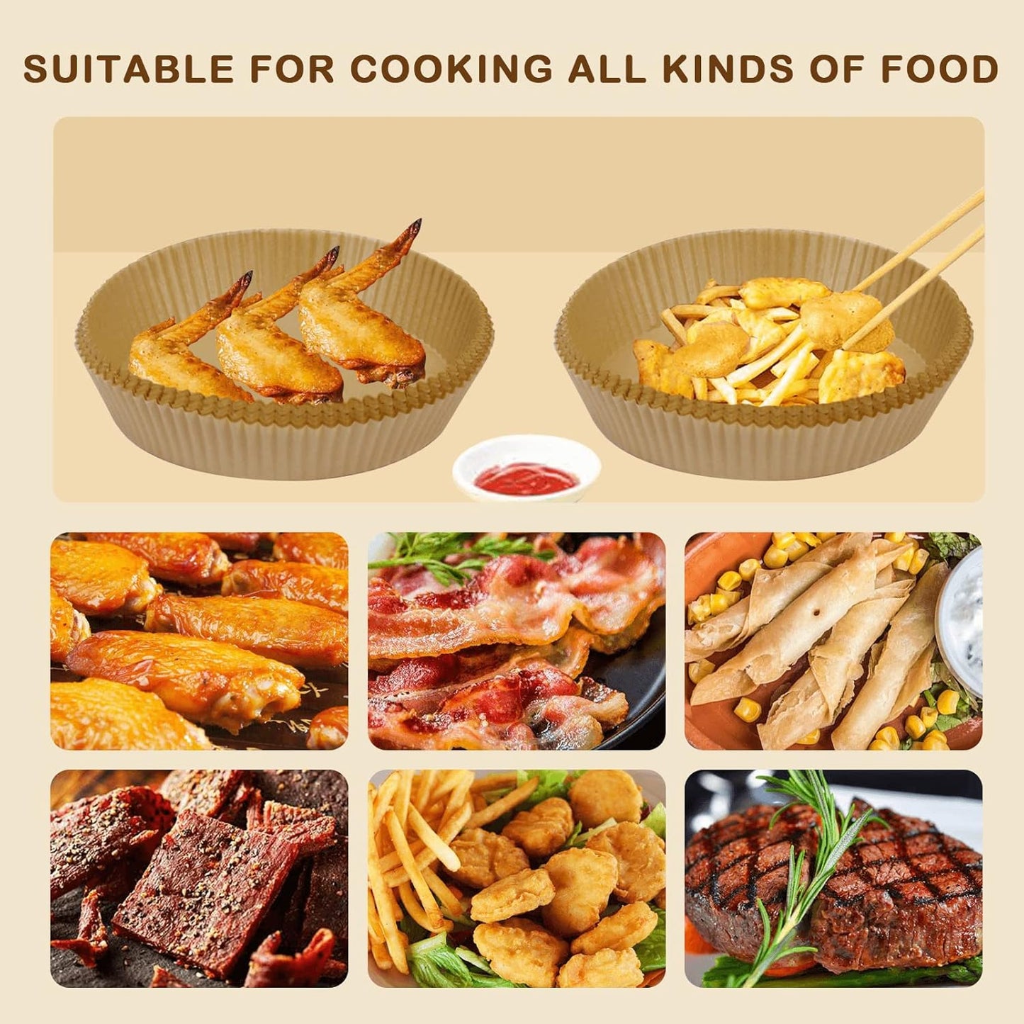 SIUDANGKA Air Fryer Liners for Ninja Air Fryer, 100 Pcs Disposable Paper Liner for most 4-8QT AirFryer