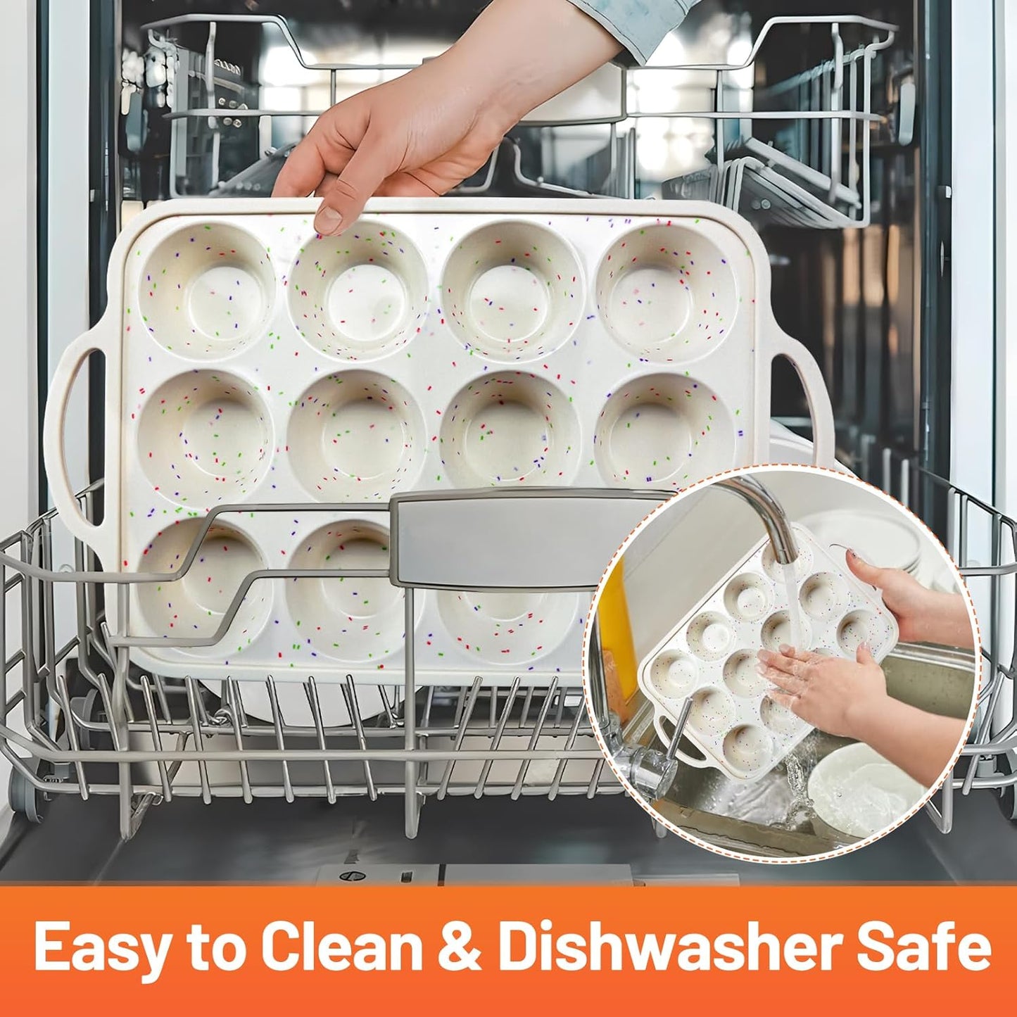 2Pack Silicone Muffin Pan for Baking with Metal Reinforced Frame, 12 Cup Regular Size Cupcake Pan, BPA Free Silicone Muffin Tray, Cupcake Baking Pan Molds for Oven Dishwasher Safe