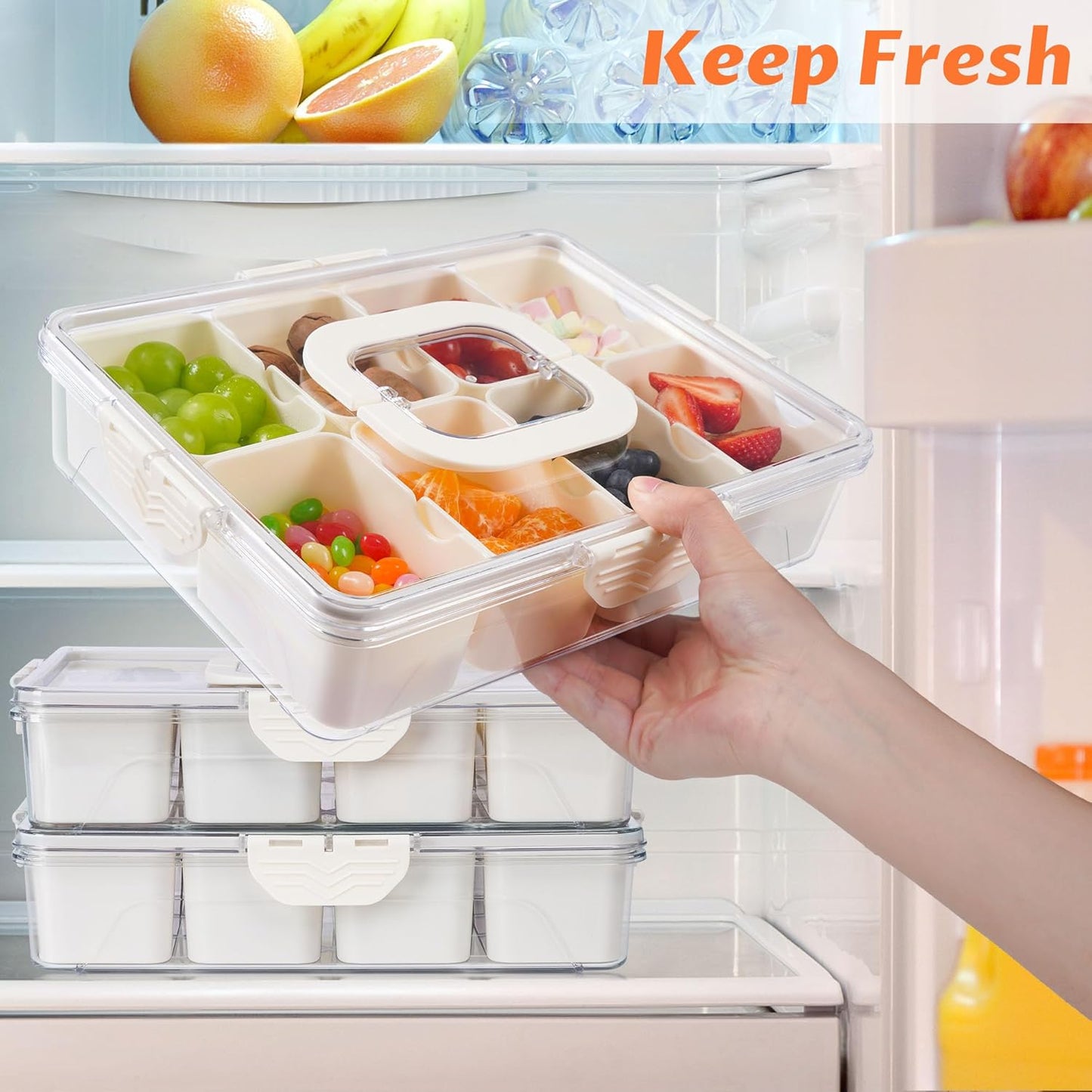 2 Pack Snackle Box Container - Dishwasher Safety Divided, Serving Tray with Lid and Handle - Charcuterie Board for Portable Snack Platters - Clear Organizer for Fruits Snacks,Perfect for Road Travel