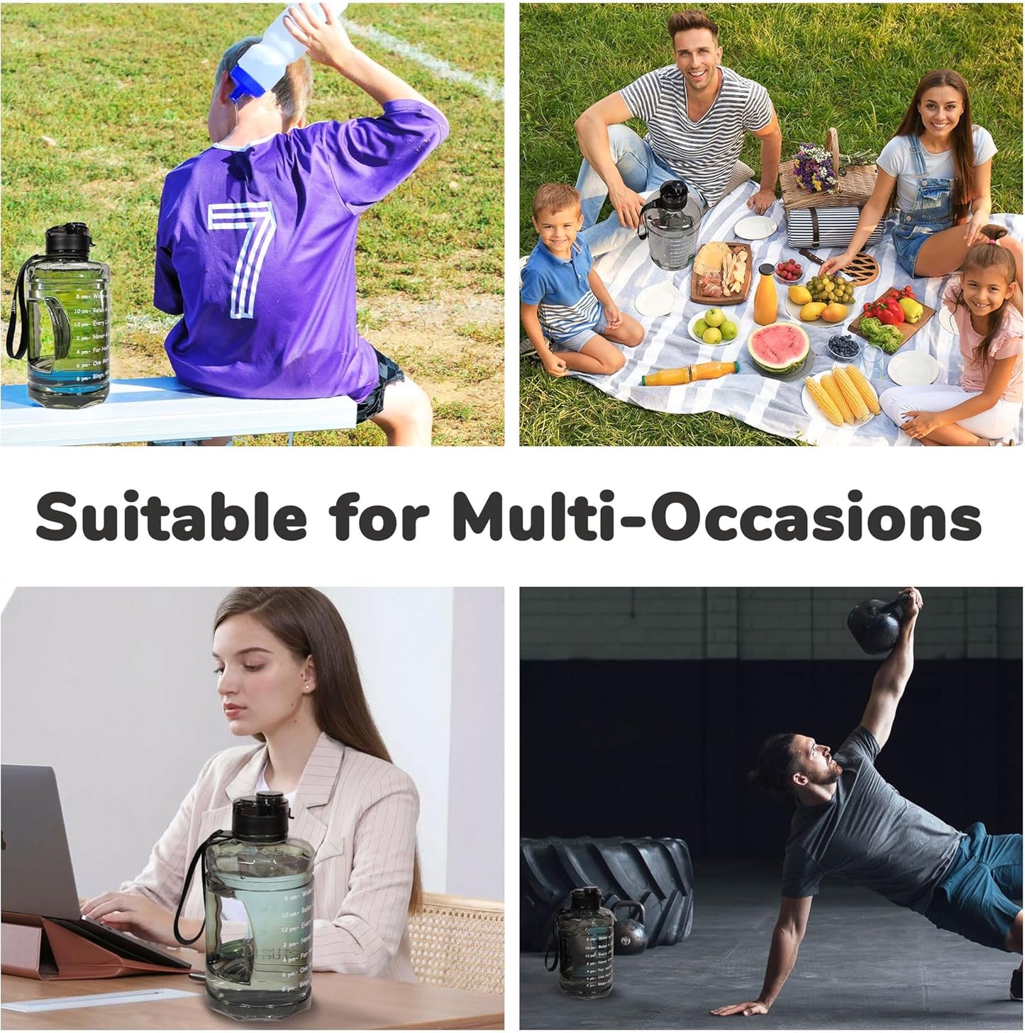 Large Water Bottle with Motivational Time Marker, 74oz Water Jug with Handle Leak-Proof, Clear Sport half gallon water Bottle for Gym Camping Workout Outdoors