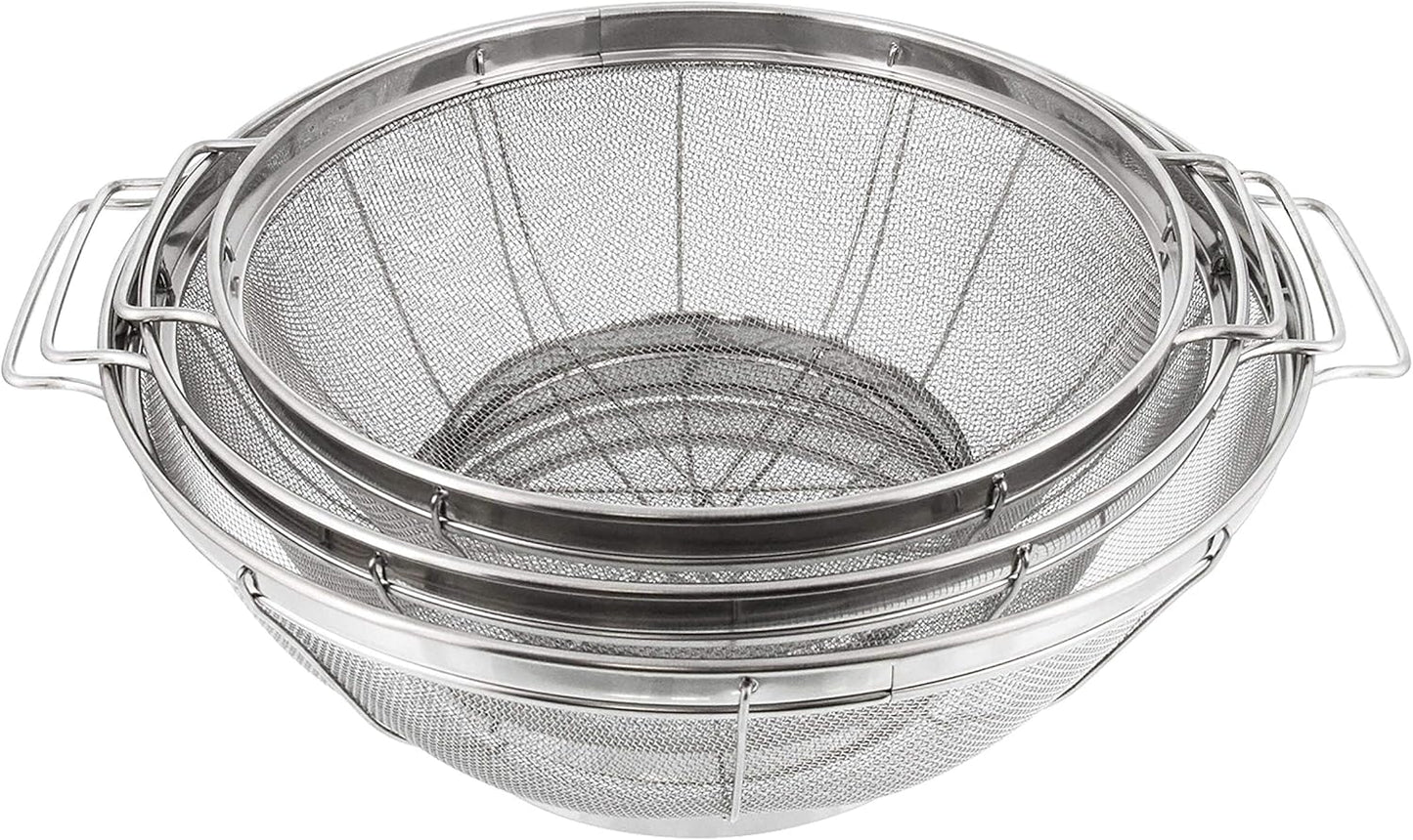 U.S. Kitchen Supply Set of 3 Stainless Steel Colander Strainers Net Baskets 5, 4, & 3-Quart - Colander with Handles & Resting Base - Stainless Steel Sieve, Mesh Strainers and Colanders for Kitchen