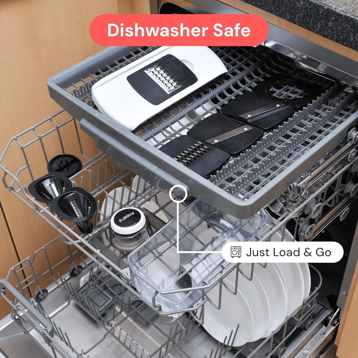 Fullstar Mandoline Slicer for Kitchen, Fruit Cutter, Cheese Grater, Cucumber Slicer, Veggie Spiralizer, Food Cutter & Kitchen Gadgets & Gifts with Safety Glove (6 in 1, White)