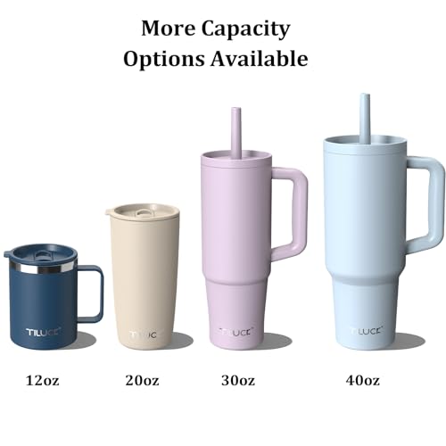 TILUCK 30 oz Tumbler with Handle, Vacuum Insulated Stainless Steel Travel Mug with 100% Leak-Proof Silicone Straw Lid, Cupholder Friendly Water Bottle(MistyGray, 30oz)