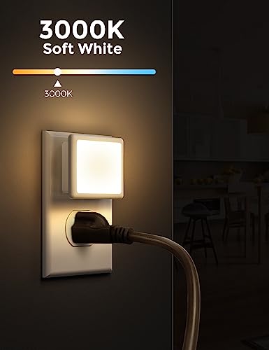 L LOHAS LED Night Lights Plug into Wall 2-Pack, 0.3W Plug in Night Light, Dusk to Dawn, 3000K Soft White, Bright Nightlight Auto-On/Off, for Adults Kids Room Bedroom Bathroom Hallway Kitchen, Non-Dim