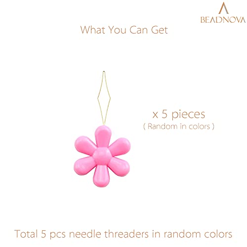 BEADNOVA Embroidery Needle Threader Tool 5pcs Plastic Flower Head Sewing Machine Needle Threader for Hand Sewing Cross Stitch Craft Knitting Quilting (5pcs, Mix Colors)