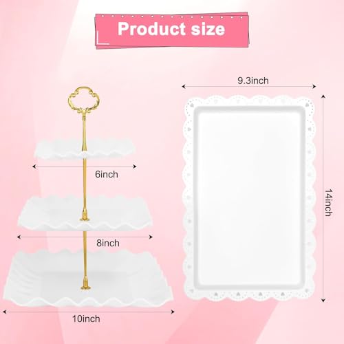 5 Pcs Dessert Table Display Set - 2 Pcs 3-Tier Dessert Display Stands & 3 Pcs Serving Tray - Dessert Trays Dessert Stands Treat Table Displays Set for Tea Parties,Birthdays & Baby Showers