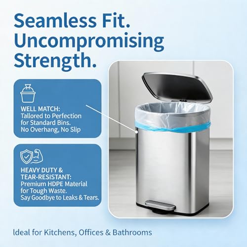 10 Gallon Trash Bags with Drawstring - 120 Count Heavy Duty 1.2 Mil Garbage Bags 38 Liter Unscented White Kitchen Bin Liners for Home & Office