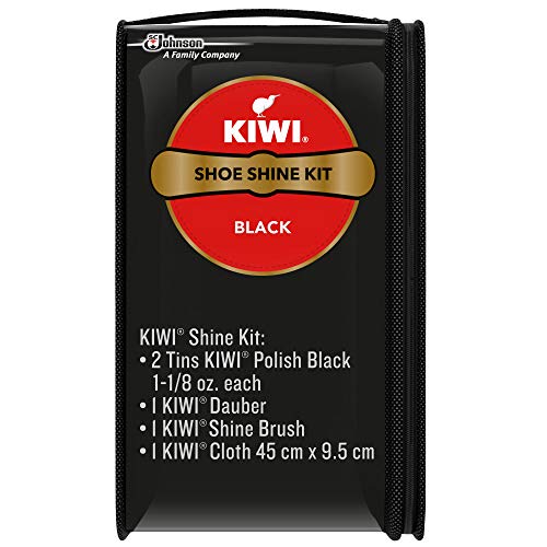 KIWI Shoe Shine Kit, Black - Gives Shoes Long-Lasting Shine and Protection (2 Tins, 1 Brush, 1 Dauber and 1 Cloth)