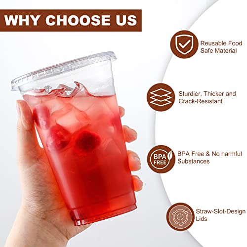 AOZITA 120 Sets - 16 oz Clear Plastic Cups with Lids, Disposable Cups With Straw Slot Lids for Cold Drinks, Milkshake, Smoothie, Iced Coffee and TO-GO Drinkings