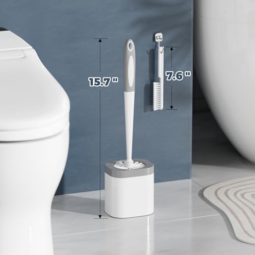 Toilet Brush, 3 Pack Toilet Brush and Holder Set Bathroom Accessories, Toilet Bowl Brush and Holder with 3 Crevice Brush for Bathroom, Toilet Scrubber Brush (White)