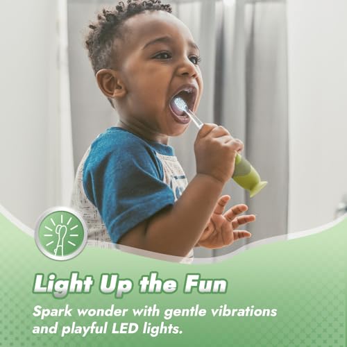 Papablic Toddler Sonic Electric Toothbrush Kids for Ages 1-3 Years, Baby Electric Toothbrush with Cute Dino Cover and Smart LED Timer, 4 Brush Heads (Max)