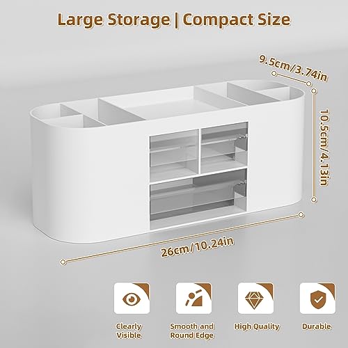 Marbrasse Desk Organizer Pen Holder for Desk with 3 Drawers, Multi-Functional Pencil Holder, Desk Organizers and Accessories with 7 Compartments for Home, School, Classroom(White)