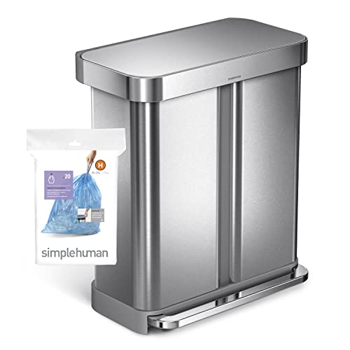 simplehuman Code H 60 Count, Genuine Custom Fit Liners, Drawstring Trash Bags in Dispenser Packs, 30-35 Liter / 8-9.2 Gallon, Blue