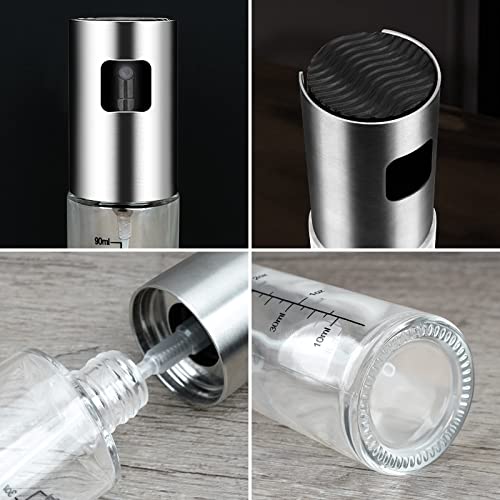 Oil Sprayer for Cooking, 2 Pack Upgraded Olive Oil Spray Bottle Mister Refillable with Scale Air Fryer Accessories for Kitchen, Salad, Baking, BBQ, Frying