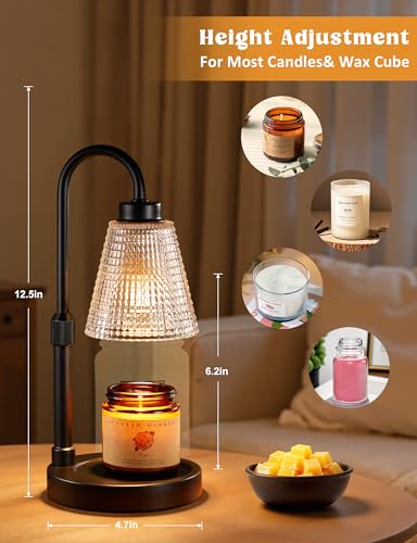 Innqoo Candle Warmer Lamp with Timer, Dimmable Candle Warmer for Jar Candles, Height Adjustable Wax Melts Warmer, Birthday Gifts for Women Mom, House Warming Gifts New Home Decor