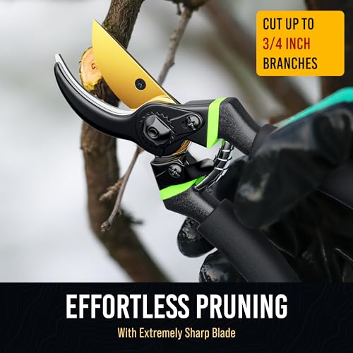 Ultra Sharp Japanese Steel Pruning Shears - Cuts 3X Easier, Weak Hand Arthritis Clippers, Rust-Resistant Titanium Coated Pruner, Effortlessly Cuts 3/4 Inch