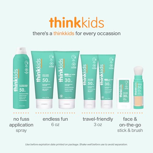 Thinkkids SPF 50+ Mineral Sunscreen, 6 Fl Oz – Safe, Natural Baby Mineral Sunscreen for Children - Water Resistant Sun Cream – Broad Spectrum UVA/UVB Sun Protection – Reef Safe