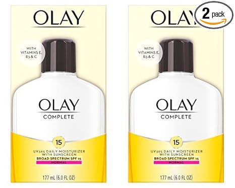 Olay Face Moisturizer, Complete with Sunscreen SPF 15, Daily Facial Lotion for Normal Skin, Lightweight Hydrating Broad Spectrum Sun Protection - Vitamin C, E, and Niacinamide - 6 Oz 2 Pack