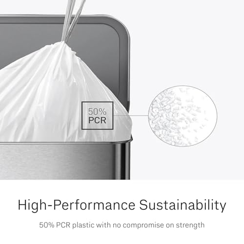 simplehuman Code M 100 Count Custom Fit Liners, Drawstring Kitchen Trash Bags, One-by-One Mess-Free Dispense, Extra Thick & Double Seamed, 50% PCR Plastic, 40-45 Liter / 11-12 Gallon, White