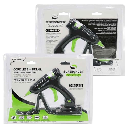 Surebonder Cordless/Corded High-Temperature Mini Hot Glue Gun with Fine Tip for Detailed Crafting and DIY Projects, 20 Watts (CL-195F)