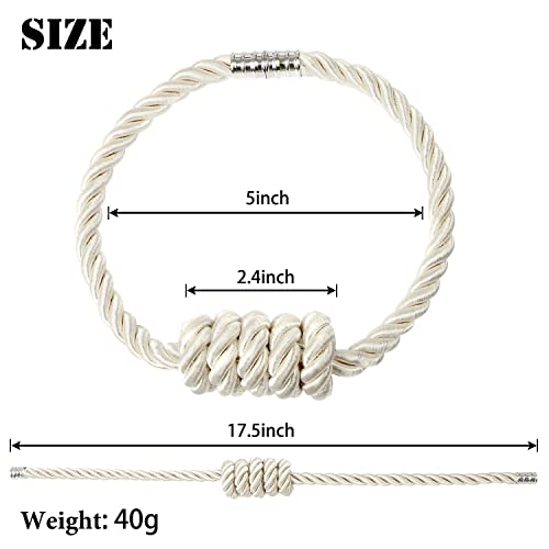 BEL AVENIR Magnetic Curtain Tiebacks, Decorative Drapery Holdbacks Modern Woven Tie-Backs with Exquisite Knot (Beige, 2 Pack)