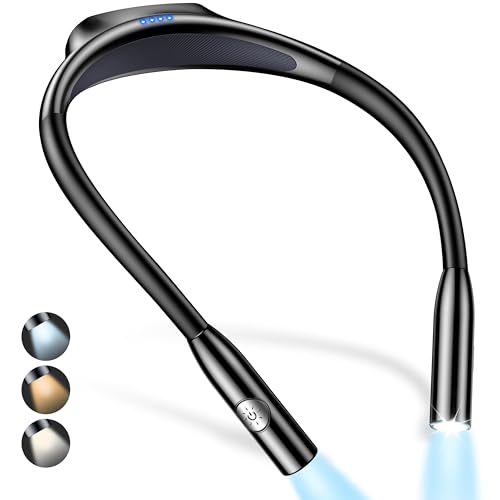Gritin LED Neck Reading Light,Book Light for Reading in Bed-Eye Caring 3 Colors, Dimmable Brightness, Bendable Arms, 80+Hrs Runtime, Neck Round Design, Comfortable &Lightweight for Crafting, Knitting