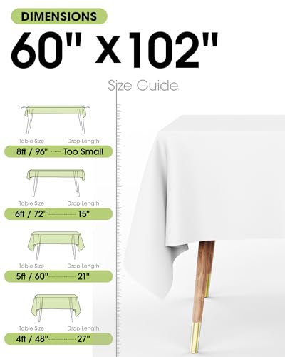 Pureegg Rectangle Table Cloth 60" x 102" – Durable Polyester Tablecloth Offers Reusable & Washable Protection, Ideal for Outdoor Party, Picnic, Wedding, Banquet and Birthday, 2 Pack, White