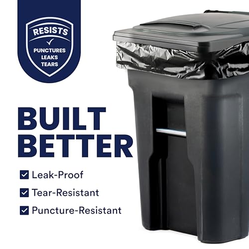 Plasticplace 95-96 Gallon Garbage Can Liners Heavy Duty 1.5 Mil Black Trash Bags Tear-Resistant Outdoor Garbage Bags for Rollaway Bins Large 61" x 68" Industrial-Strength Waste Bags (25 Count)