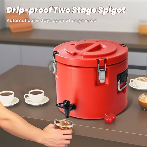 20L/5Gal Insulated Beverage Dispenser, Ice & Hot Drink Dispenser with Spout Spigot and Portable Handles,Thermal Hot and Cold Drink Server Dispenser for Restaurant Drink Shop
