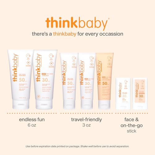 Thinkbaby SPF 50+ Baby Sunscreen, 6 Oz. – Safe, Natural Mineral Sun Cream for Babies - Water Resistant, Broad Spectrum UVA/UVB Sun Protection – Vegan Sunscreen for Kids