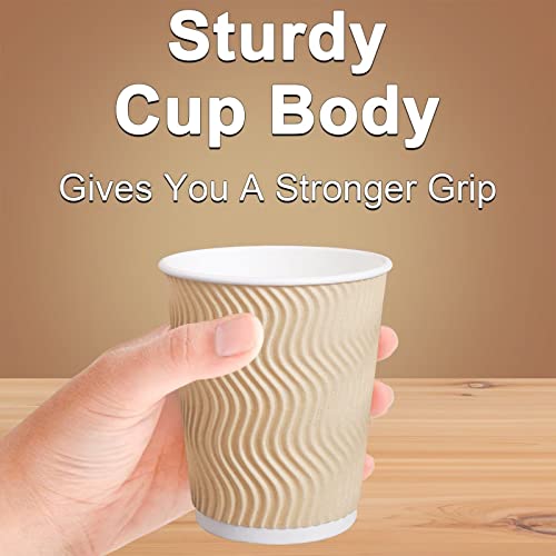 Hot Paper Cups_12 oz Disposable Insulated Corrugated Sleeve Ripple Wall Paper Cup 100 pcs,12oz Cups for Drink，Hot Coffee Cups (Brown)
