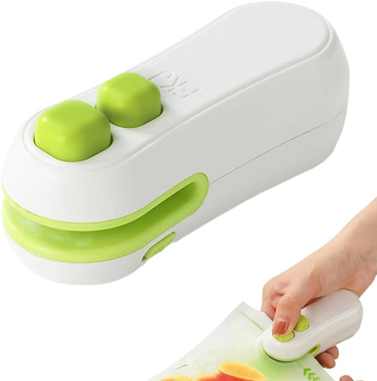 Mini Bag Sealer, 2-in-1 Heat Sealer and Cutter with Magnet, Portable USB Rechargeable Bag Resealer for Chip Bags, Snacks & Food Storage, Handheld Chip Bag Sealer (White)