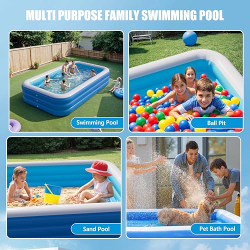Inflatable Pool for Adults, 115" x 68" x 22" Blow Up Pools, Rectangular Family Swimming Pool