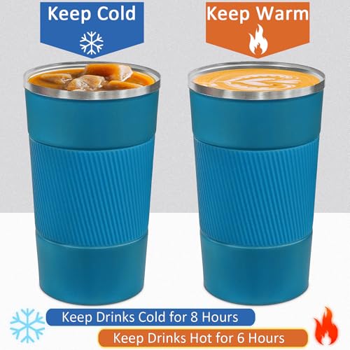 4 Pack Insulated Coffee Mug with Lid 12oz Travel Coffee Tumbler Stainless Steel Reusable Coffee Cups Thermal Coffee Mug for Hot and Iced Cold Drinks, Multicolor