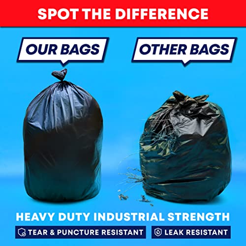 Tasker 55 Gallon Trash Bags | Value 50 Trash Bags w/Ties | Heavy Duty Extra Large Industrial Trash Bags 55 Gallon, Lawn and Leaf Bags, Extra Large Outdoor Contractor Trash Can Liners, 50-60 Gallon