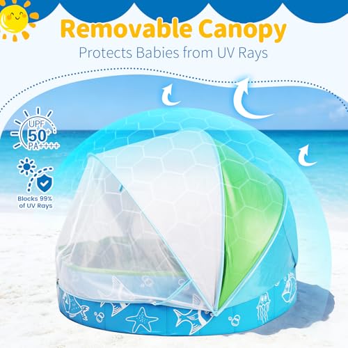 47.3"‌ Foldable Baby Pool with Canopy, Hard Plastic Pool Suitable for Kids Toddler Kiddie, Designed for Use in Backyard, Beach, Park, Blue and Green(No Sprayer)