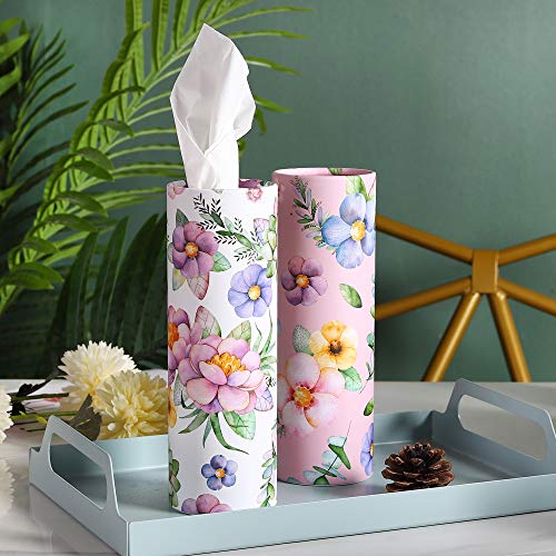 200 Sheets Car Tissues Holder with Facial Tissues 3-ply Travel Tissue Tubes 4 PK Tissues Box Container Perfect Fit for Car Cup Holder Cylinder (Pink)