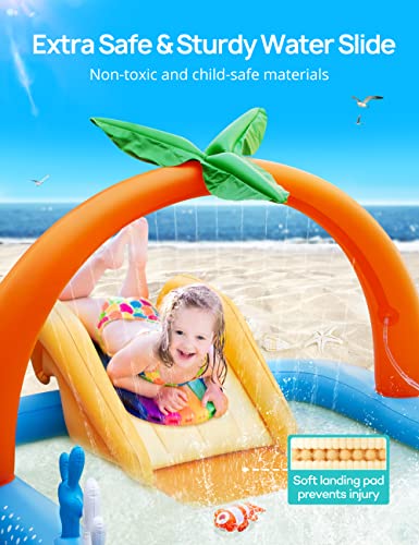 Kiddie Pool with Slide & Sprinkler, Inflatable Play Center, 95"x75"x40" Outdoor Blow-Up Splash Pad Pools for Toddlers Ages 2+, Water Game Play Center Backyard Kids Water Slide for Summer Fun