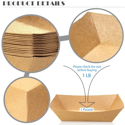 150 Pack 1 lb Food Serving Trays, Small Kraft Paper Oil-Proof Food Disposable Recyclable Take Out Food Serving Boats Baskets Trays for Concession Food and Condiments, Snacks Appetizer