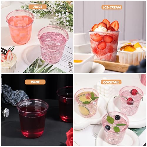 KesaPlan 50 Pcs Pink Plastic Cups, 12oz Disposable Stemless Wine Glasses for Cocktail Cute Clear Cocktail Wine Glasses Pink Party Cups for Valentine's Galentine's Day Wedding Christmas Party