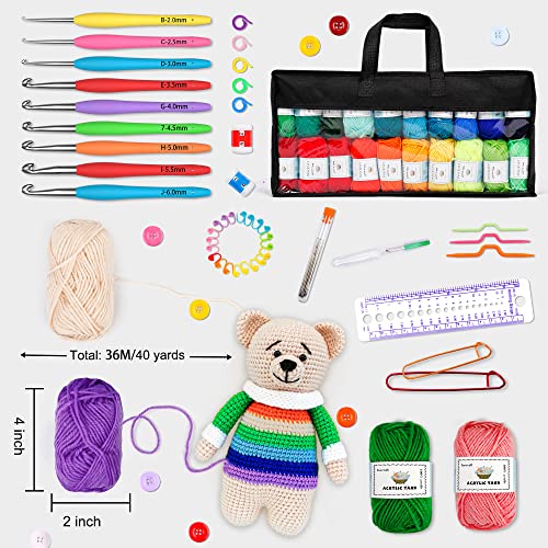 INSCRAFT 113 Piece Crochet Kit with Yarn Set– 1600 Yards Assorted Yarn for Knitting and Crochet, 73PCS Crochet Accessories Set Including Ergonomic Hooks, Knitting Needles & More Ideal Beginner Kit